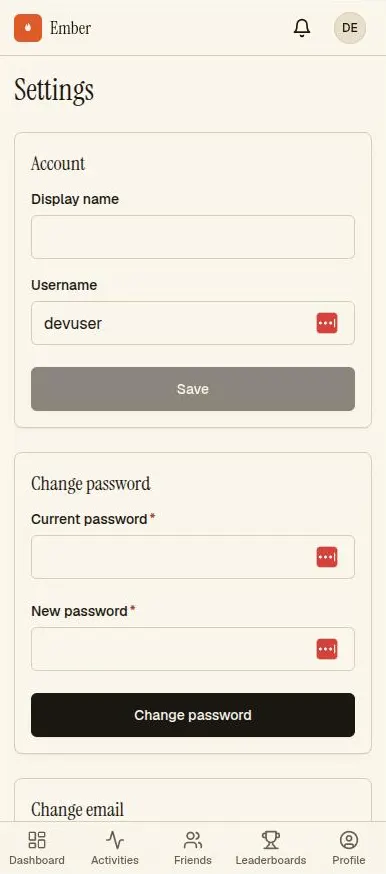 Account settings are on the phone too: your name, your password, your email.