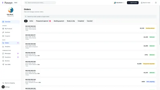 Every order the shop has, filtered by the state it is in.
